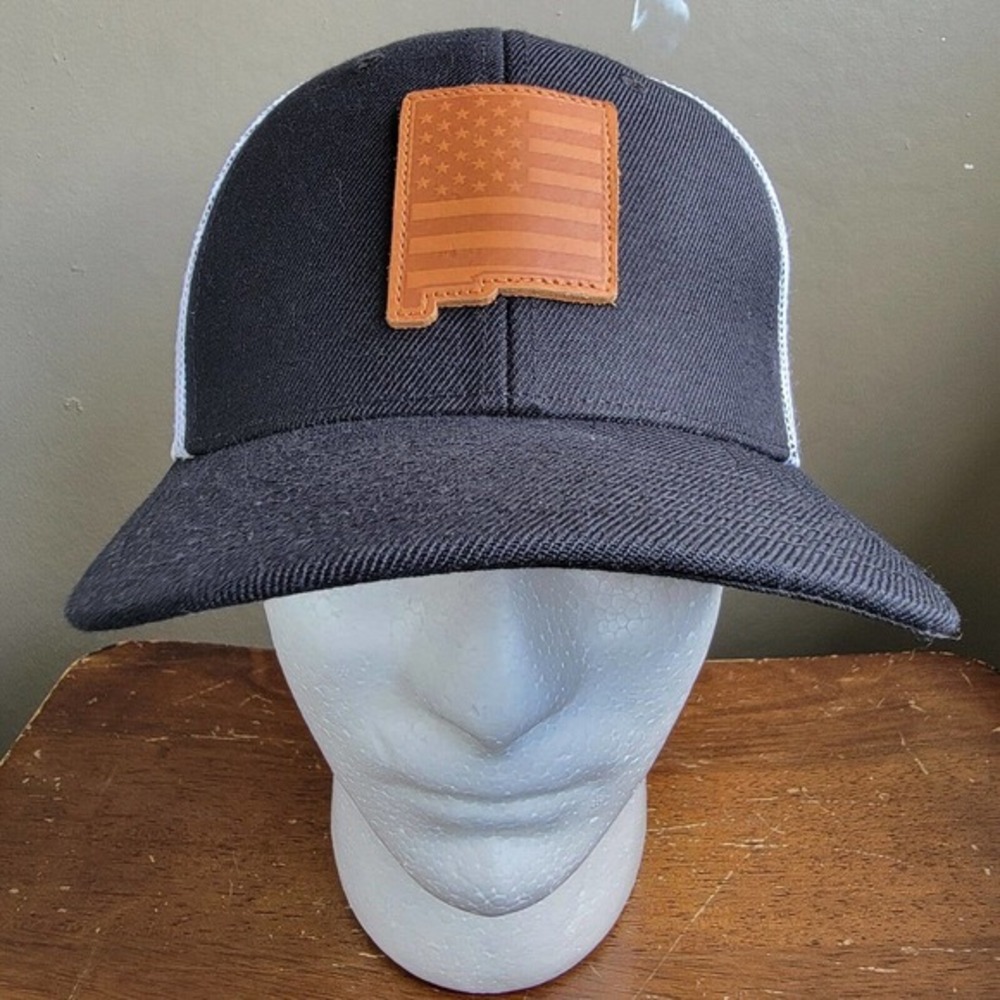 Local Crowns New Mexico Hat Leather Patch Stars & Stripes Trucker Style‎ Black